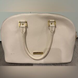 JOY & IMAN Size Large Cream Over the Shoulder Zipper Hard Shell Tote Gold Decals